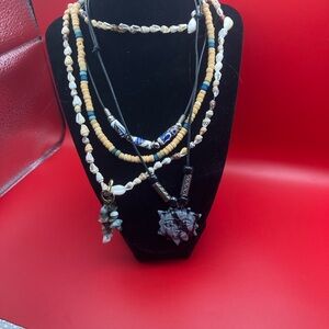 Lot of Vintage beaded and cord necklaces and one pair earrings